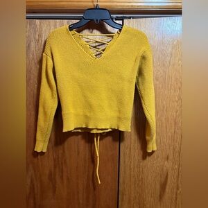 Zaful Yellow Lace Up Long Sleeve Top